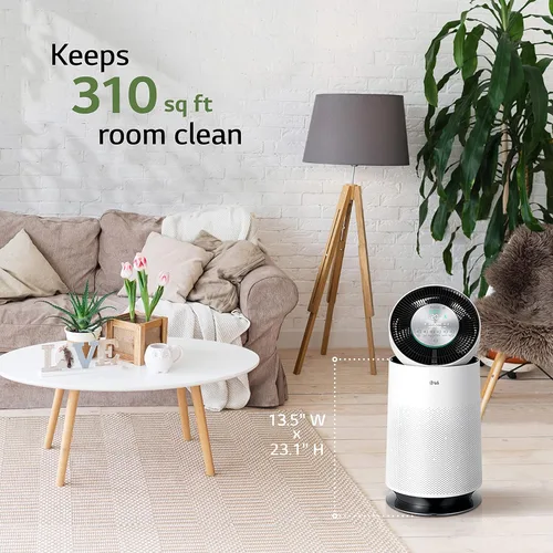 Miniatura 5 de LG PuriCare Purificador de Aire Individual de 360 Grados con Clean Booster, ThinQ Wi-Fi y Control de Voz (AS330DWR0), 310 pies cuad., Blanco