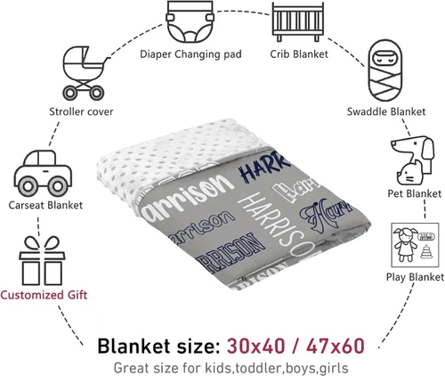 Miniatura 7 de Dyoart Manta personalizada con nombre de bebé, súper suave y cómoda para recién nacidos, mantas personalizadas con nombre, regalos personalizados 14