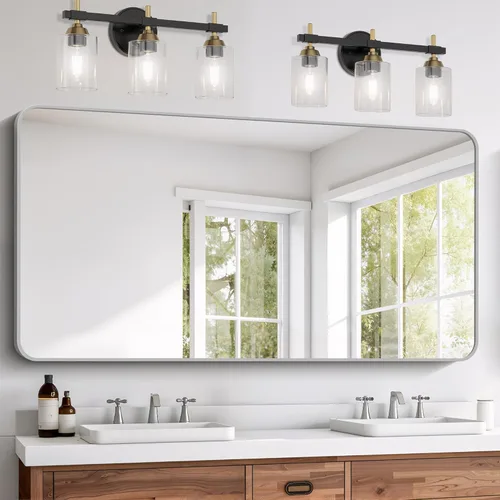 Miniatura 13 de FORBATH - Espejo de baño negro para sobre lavabo, espejo de pared de 16x24 pulgadas con marco de metal, esquinas redondeadas para baño, dormitorio