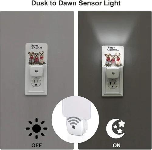 Miniatura 3 de Juego de 2 lámparas LED de noche enchufables para perros de Navidad, juego de 2 luces nocturnas de emergencia con sensor automático para dormitorio