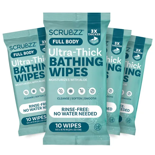 Toallitas de baño extra grandes sin enjuague para adultos - 40 paños desechables para limpieza corporal para hombres, mujeres y personas mayores -