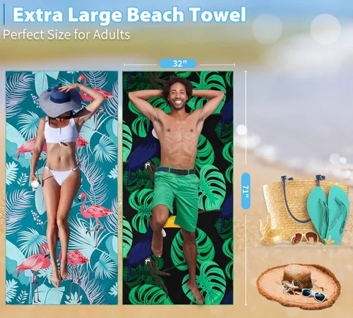 Miniatura 48 de Paquete de 2 toallas de playa ligeras y delgadas de gran tamaño de 71 x 32 pulgadas, toallas grandes de microfibra extra grandes sin arena