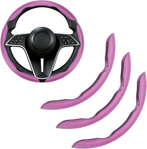 Miniatura 8 de Funda para volante de fibra de carbono, juego de 2 piezas antideslizante con agarre cómodo, diseño de mariposa segmentada, fácil instalación a