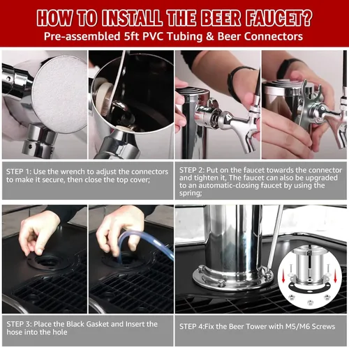 Miniatura 4 de Torre Kegerator de acero inoxidable de 3 grifos, torre de barril de cerveza de 3 pulgadas, torre de cerveza de barril de 3 pulgadas, torre de grifo