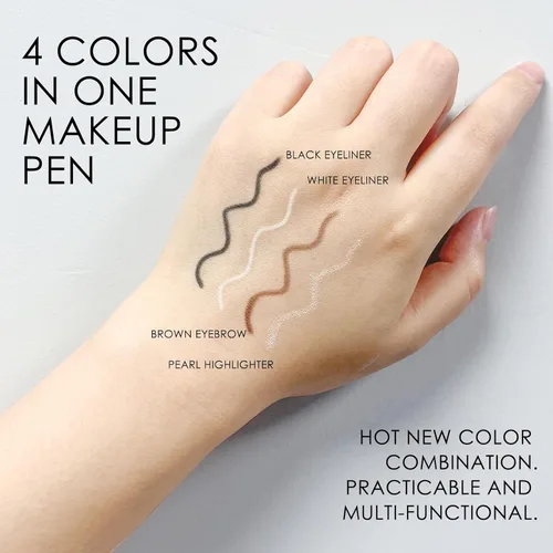Miniatura 4 de Lápiz de maquillaje de viaje 4 en 1, delineador de ojos en blanco y negro, lápiz de cejas en marrón, resaltador, deslizamiento suave, fácil de C-4