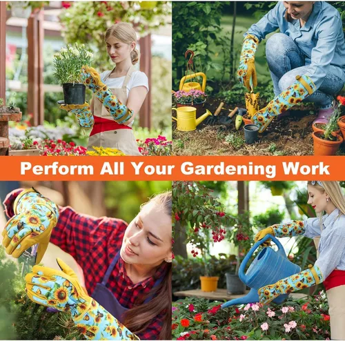 Miniatura 6 de DLY Guantes de jardinería para mujeres, guantes para rosas resistentes a espinas, guantes largos de jardín para mujeres, guantelete de cuero vacuno