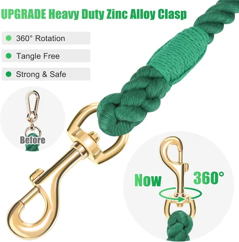 Miniatura 4 de Correa para Perro de 5 Pies Hecha a Mano de Cuerda de Algodón Trenzada para Perros Pequeños, Medianos y Grandes, Nuevo Cierre de Metal Dorado Verde