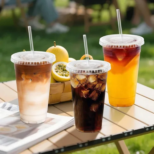 Miniatura 5 de Clawsoff Paquete de 100 vasos desechables de plástico transparente de 20 onzas con tapas y popotes, a prueba de fugas, resistentes a las fugas
