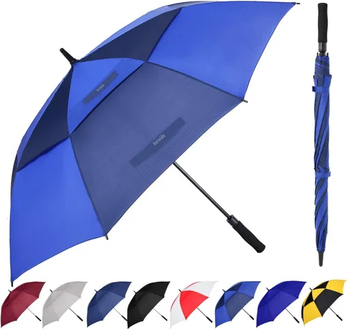 Miniatura 23 de Paraguas de golf extragrande de 62, 68 y 72 pulgadas, con doble dosel ventilado, resistente al viento, impermeable, de apertura automática