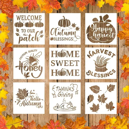 Miniatura 5 de 9 plantillas de otoño para pintar sobre madera, Día de Acción de Gracias, otoño, buena cosecha para decoración del hogar, plantilla de hoja de arce