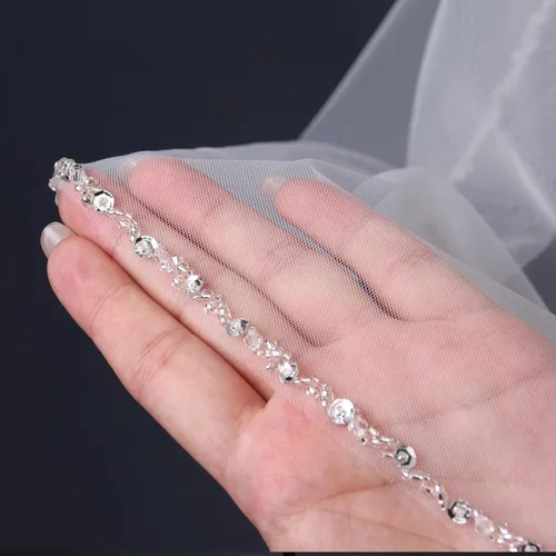 Miniatura 7 de HONGMEI Velo de novia para novias hecho a mano con borde de cuentas de cristal 1 nivel velo de novia con peine