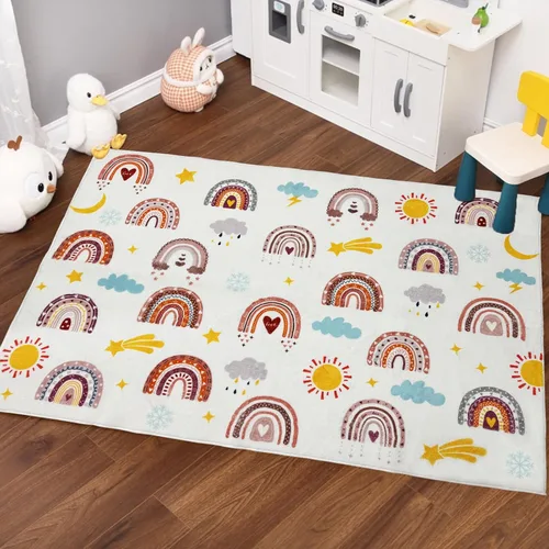 Miniatura 10 de Alfombra redonda de juegos para niños, alfombras ABC para niños, niños pequeños y bebés, alfombra de área de guardería, alfombra de juego suave