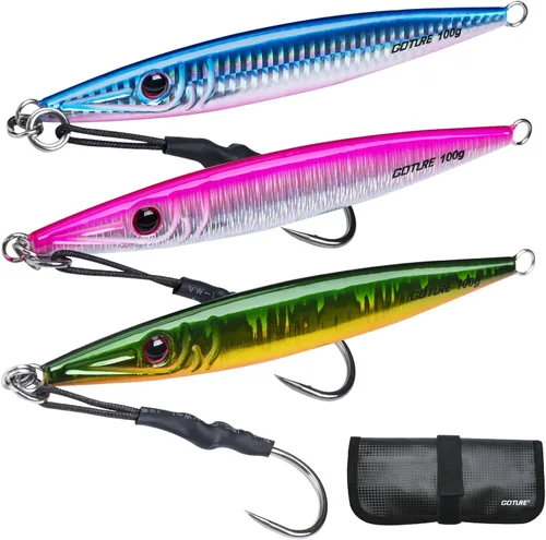 Miniatura 10 de Goture Fishing Jigs Saltwater 60g-200g with Assist Hook, Glow Vertical Jigs, Speed Fast Lead Jig Sea Fishing Jigging Spoon Lures for Tuna, Salmon