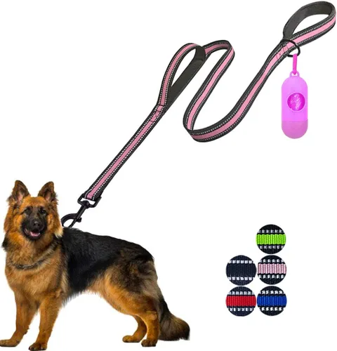 Miniatura 10 de JSXD Correa resistente de doble asa para perro, 5 pies, acolchada y reflectante, cuerda para perros pequeños a grandes (negro)