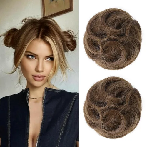 Miniatura 9 de REECHO Piezas de cabello Space Bun, 2 extensiones de moño mini con clip de pinza en extensiones de moño falsas de orejas de gato y desordenadas