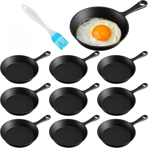 Remerry 10 juegos de sartenes de hierro fundido de 4 pulgadas, mini sartén antiadherente de hierro negro, pequeño plato chisporroteante, sartén para