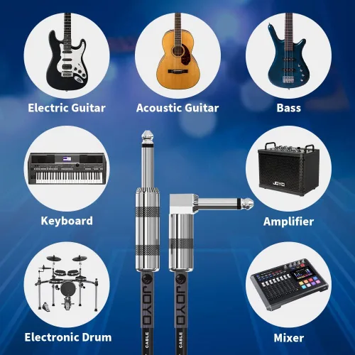 Miniatura 5 de JOYO Cable para Bajo de Guitarra 15 Pies, Cable de Instrumento de Audio Profesional 1/4 Pulgada, Cable de Amplificador de Ángulo Recto (Negro, CM-12)