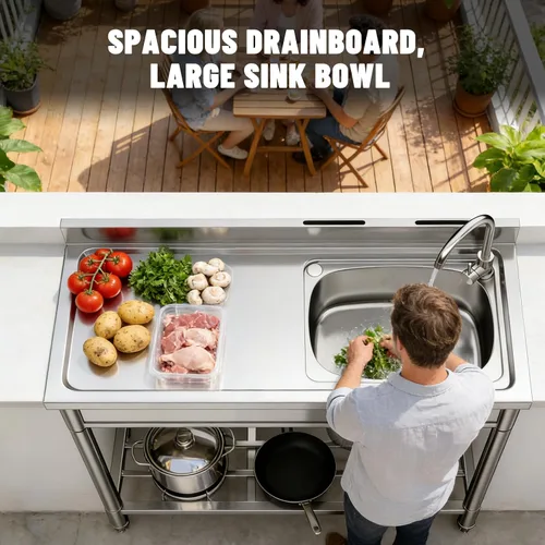 Miniatura 4 de Fregadero Utilitario de Acero Inoxidable LAFATI, Fregadero de Cocina Independiente de Acero Inoxidable 304 SUS de un Solo Tazón Con Estación