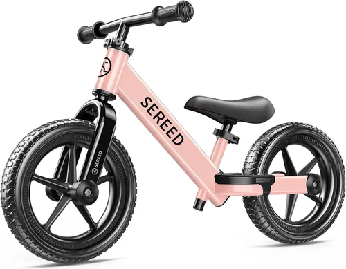 SEREED Bicicleta de equilibrio para niños de 2 a 5 años, sin pedales, ajuste sin herramientas, placa personalizable con calcomanías, regalo para Rosa