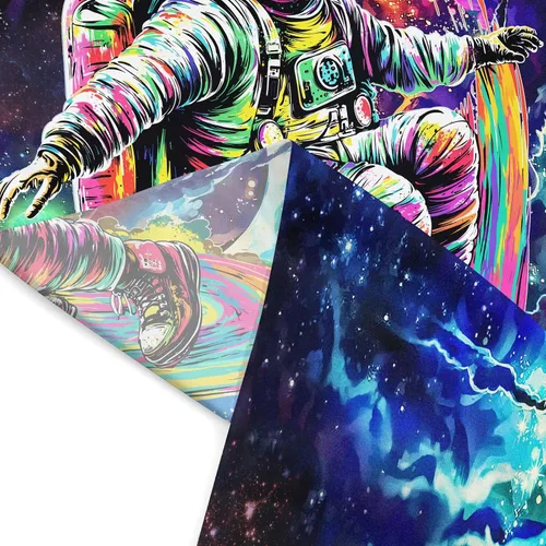 Miniatura 7 de kampdream Tapiz de astronauta de surf espacial, colgante de pared de arte cósmico y galaxia planetaria, póster de decoración genial