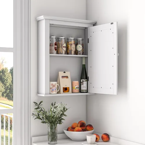 Miniatura 8 de Botiquín blanco con espejo, almacenamiento ajustable montado en la pared para baño, sala de estar, dormitorio, entrada y cocina