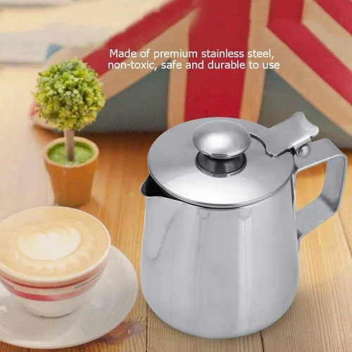 Miniatura 8 de Vaso espumador de leche de acero inoxidable con tapa, jarra de vapor de café expreso de 13.8 fl oz, jarra de espuma de leche barista para arte