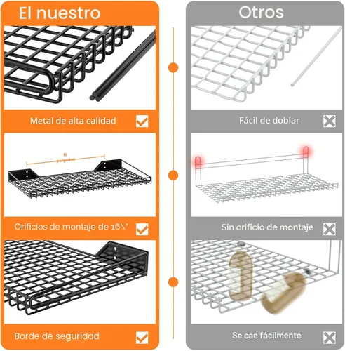 Miniatura 6 de WALMANN Paquete de 2 estantes de pared de garaje, estantes de almacenamiento de pared de 23.5 x 12 pulgadas para garaje, armario, lavandería, Negro