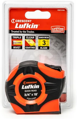 Crescent Lufkin PQR1316N - Cinta métrica con revestimiento amarillo Quikread® Power Return de 3/4 pulgadas x 16 pies