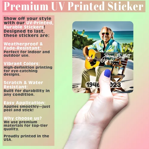 Miniatura 3 de RIP Jimmy Buffett - Adhesivo adhesivo para automóviles, camiones, ventanas, parachoques, portátiles, tazas, paredes, 5.5 x 4.5 pulgadas