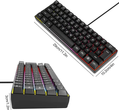 Miniatura 9 de Teclado de memoria para juegos RGB con cable. 60% Mini teclado de computadora LED cremoso. Teclado ergonómico pequeño con teclas inreemplazables