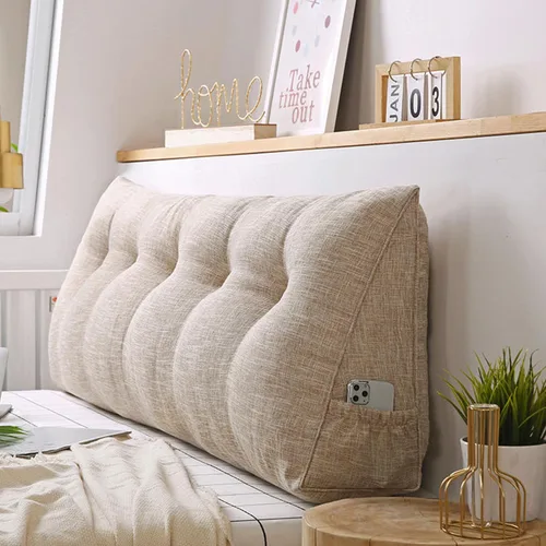 Miniatura 10 de Almohada triangular grande para cabecero de lectura, almohada de lino y algodón para sofá cama, cojín de apoyo de posicionamiento con funda Rojo