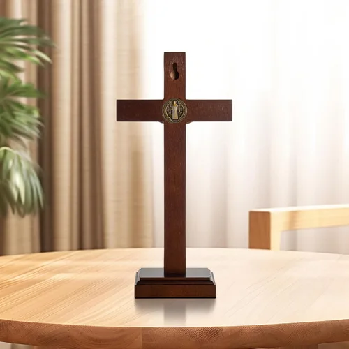 Miniatura 5 de KUXBET Cruz de Crucifijo de Madera con Soporte Desmontable de 10 Pulgadas, Cruz Católica de Jesús Cristo de Madera para Pared, para Decoración