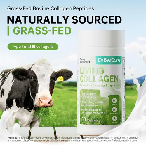 Miniatura 2 de DrBioCare Suplemento de Complejo de Colágeno Vivo L-Carnitina, Péptidos de Colágeno de Bóvinos Alimentados con Pasto, Colostro Bovino, Extracto