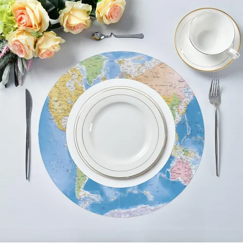 Miniatura 3 de Manteles individuales redondos con mapa del mundo para mesa de comedor, lavables, resistentes al calor, manteles antideslizantes para cocina