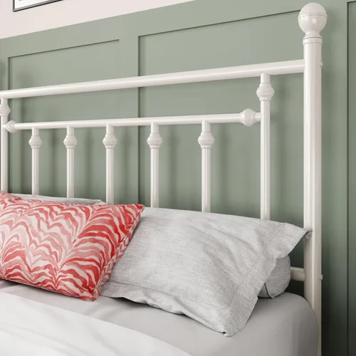Miniatura 5 de Allewie Armazón de Cama de Plataforma de Metal de 14 Pulgadas Tamaño Queen con Cabecera y Pie de Cama Vintage Victoriano/Base de Blanco