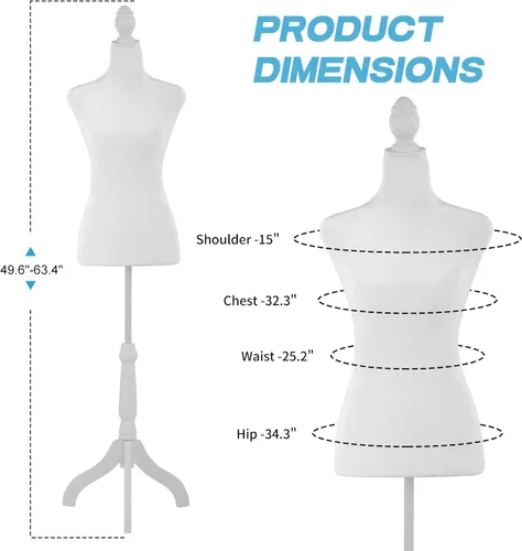 Miniatura 3 de BLKMTY Maniquí femenino con forma de torso para costura, maniquí de costura, altura del cuerpo, modelo de vestido de ropa ajustable con base