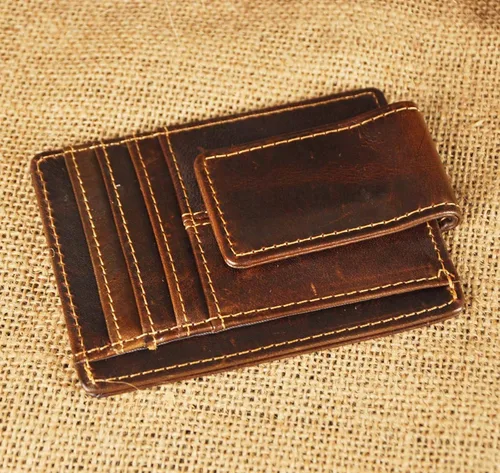 Miniatura 4 de Le'aokuu - Funda para tarjetas de crédito con imán y clip de piel auténtica, Café RFID), W1015