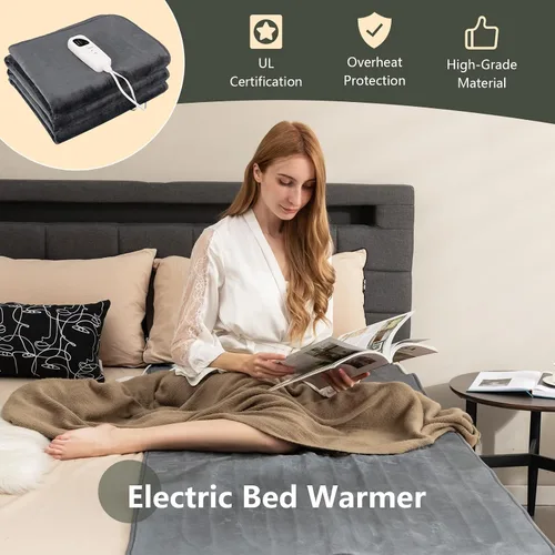 Miniatura 4 de Giantex Protector de colchón eléctrico con calefacción, calentador de cama de 71 x 30 pulgadas con 5 niveles de calefacción, temporizador de 8