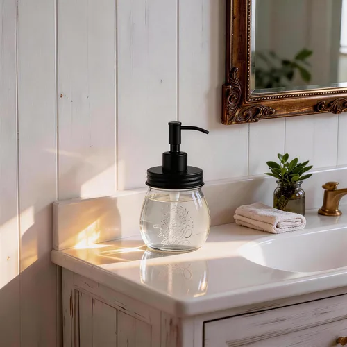 Miniatura 3 de Amolliar Dispensador de jabón líquido en tarro Mason de 10 onzas, bomba y tapa de acero inoxidable, bonita decoración de granja para cocina, baño