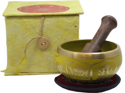 Miniatura 2 de Juego tibetano de 8 símbolos de la suerte para yoga, meditación, cuenco cantante, mazo, cojín, caja (amarillo)