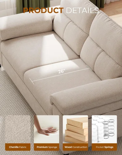 Miniatura 6 de Upvilla Sofá moderno de 71.25 pulgadas para sala de estar, sofás de asiento profundo con cojín de 8 pulgadas, cómodo sofá de amor de felpilla de 2