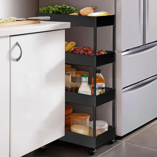 Miniatura 8 de BEEY Carrito de almacenamiento plegable de metal con ruedas, sin montaje, cesta de mercado de alambre de metal, organizador de almacenamiento Negro