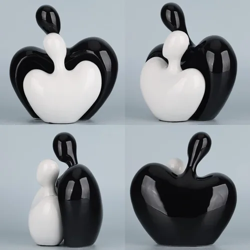 Miniatura 6 de Estatua de amor de cerámica, pareja masculina y femenina abrazando escultura, decoración del hogar en blanco y negro, boda para padres, figuras