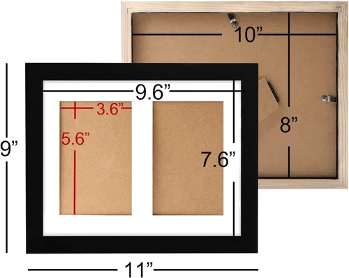 Miniatura 7 de Portarretratos doble de 8 x 10 pulgadas, color negro, para exhibir dos fotos de 4 x 6 pulgadas, hechas de madera maciza para montaje en pared y mesa