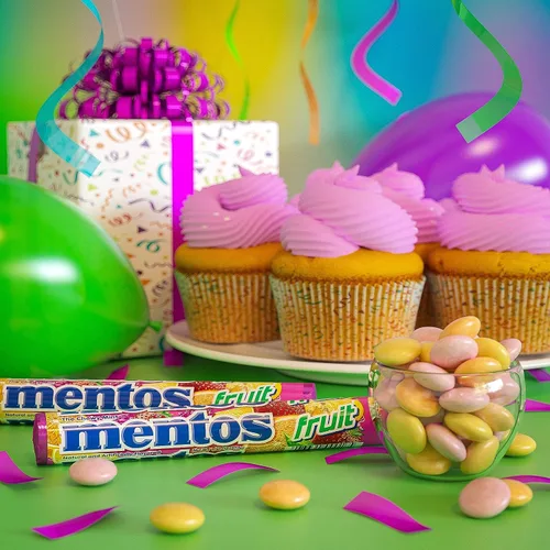 Miniatura 6 de Mentos Rollo de caramelo de menta masticable, fruta, 14 piezas por rollo (paquete de 1)