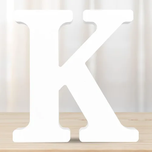 Miniatura 15 de Letras de madera blancas 3D de 6 pulgadas, letra de pared del alfabeto de madera para decoración de pared, manualidades de madera, letras de pie