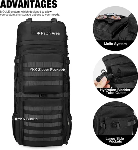 Miniatura 3 de Mardingtop Mochila militar con marco interno de 75L para hombres, mochila táctica Cordura con Recco para snowboard, senderismo, camping