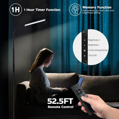 Miniatura 6 de Dimunt Lámpara de pie LED, lámparas de pie brillantes de 15W para sala de estar con temporizador de 1H, lámparas de pie ajustables sin escalones