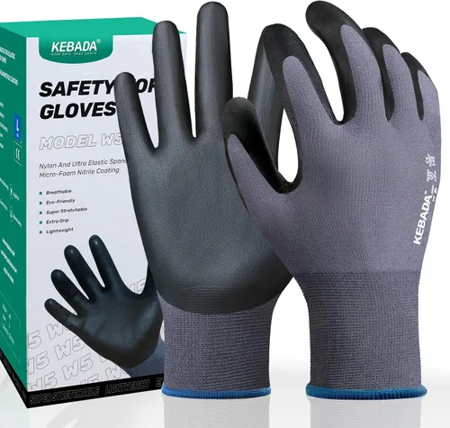 Miniatura 11 de Kebada W2 - Guantes de trabajo unisex, aptos para pantalla táctil, con agarre, elásticos, recubiertos de nitrilo, para jardinería, manejo de Gris