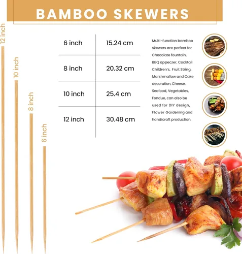 Miniatura 4 de DecorRack Brochetas de bambú natural de 8 pulgadas, 400 pinchos de madera para asar a la parrilla, barbacoa, aperitivos, frutas, smores, cóctel